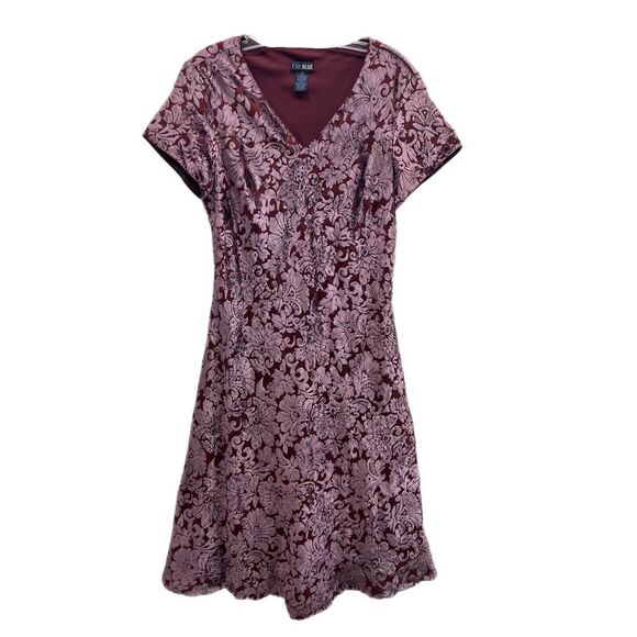 Vtg Eva Blue Y2k Mauve Burnout Velvet MIDI Dress 12 Beaded Lined Fairy Whimsical - Picture 1 of 11